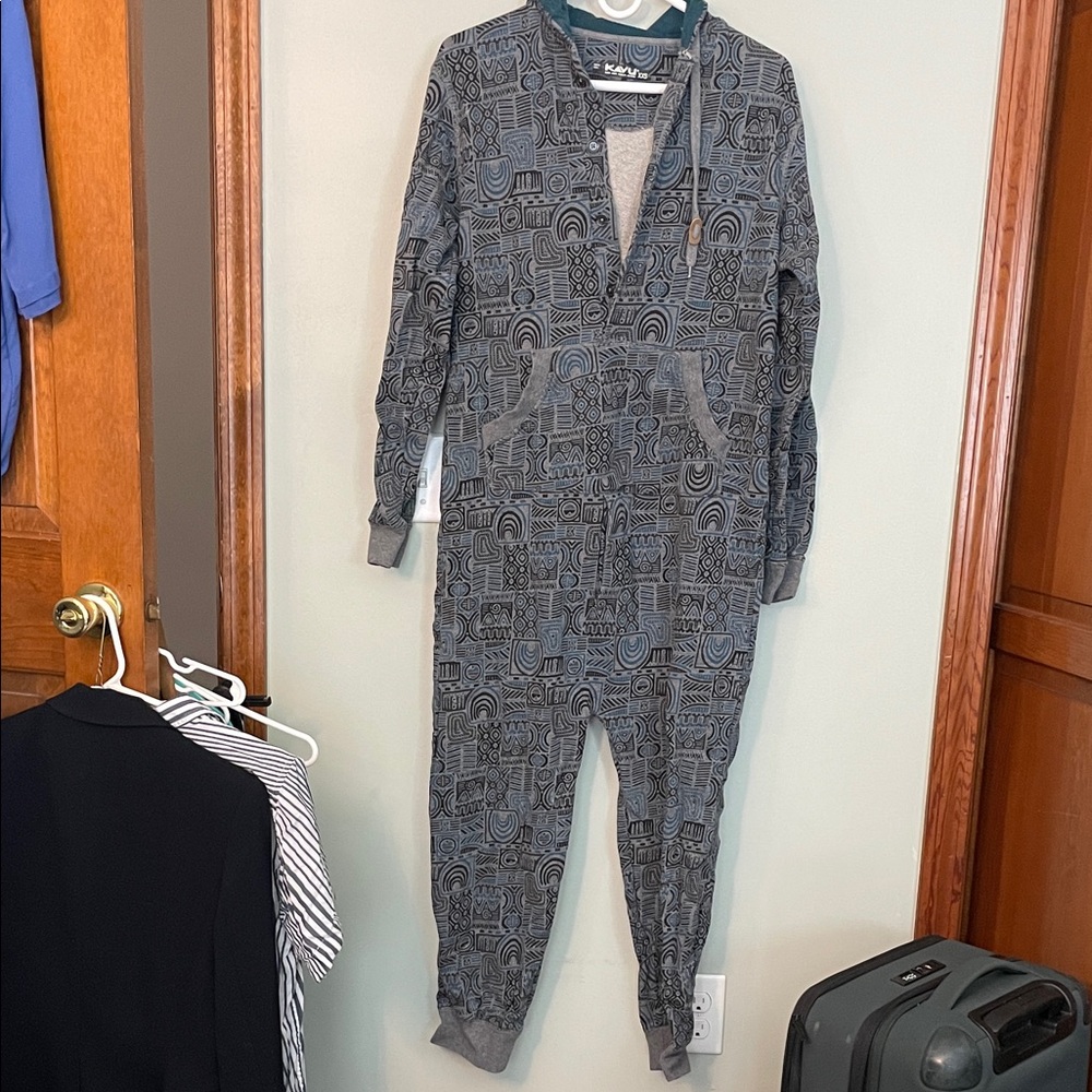 Kavu XXS Hooded Romper in Gray & Teal Geometric